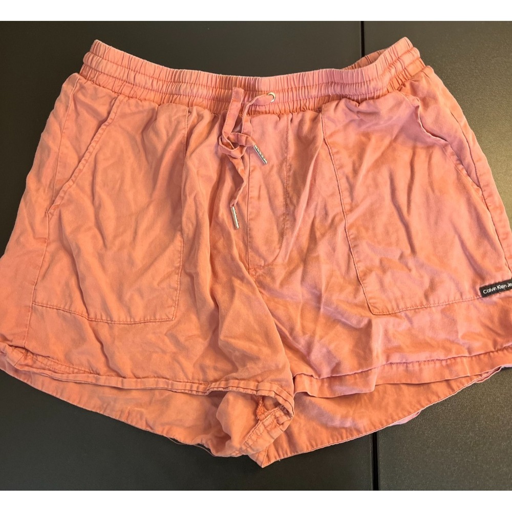 CALVIN KLEIN Women's Peach Shorts Small Drawstring 100% Lyocell